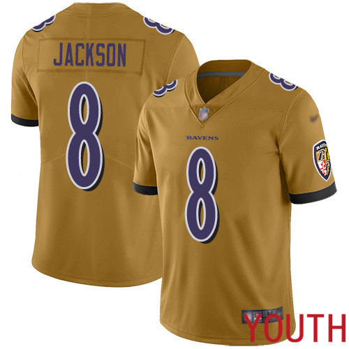 Baltimore Ravens Limited Gold Youth Lamar Jackson Jersey NFL Football #8 Inverted Legend->youth nfl jersey->Youth Jersey
